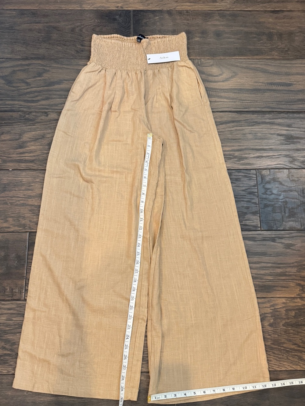 Aakaa Kids Wide-Leg linen Smocked Waist Pants - tan